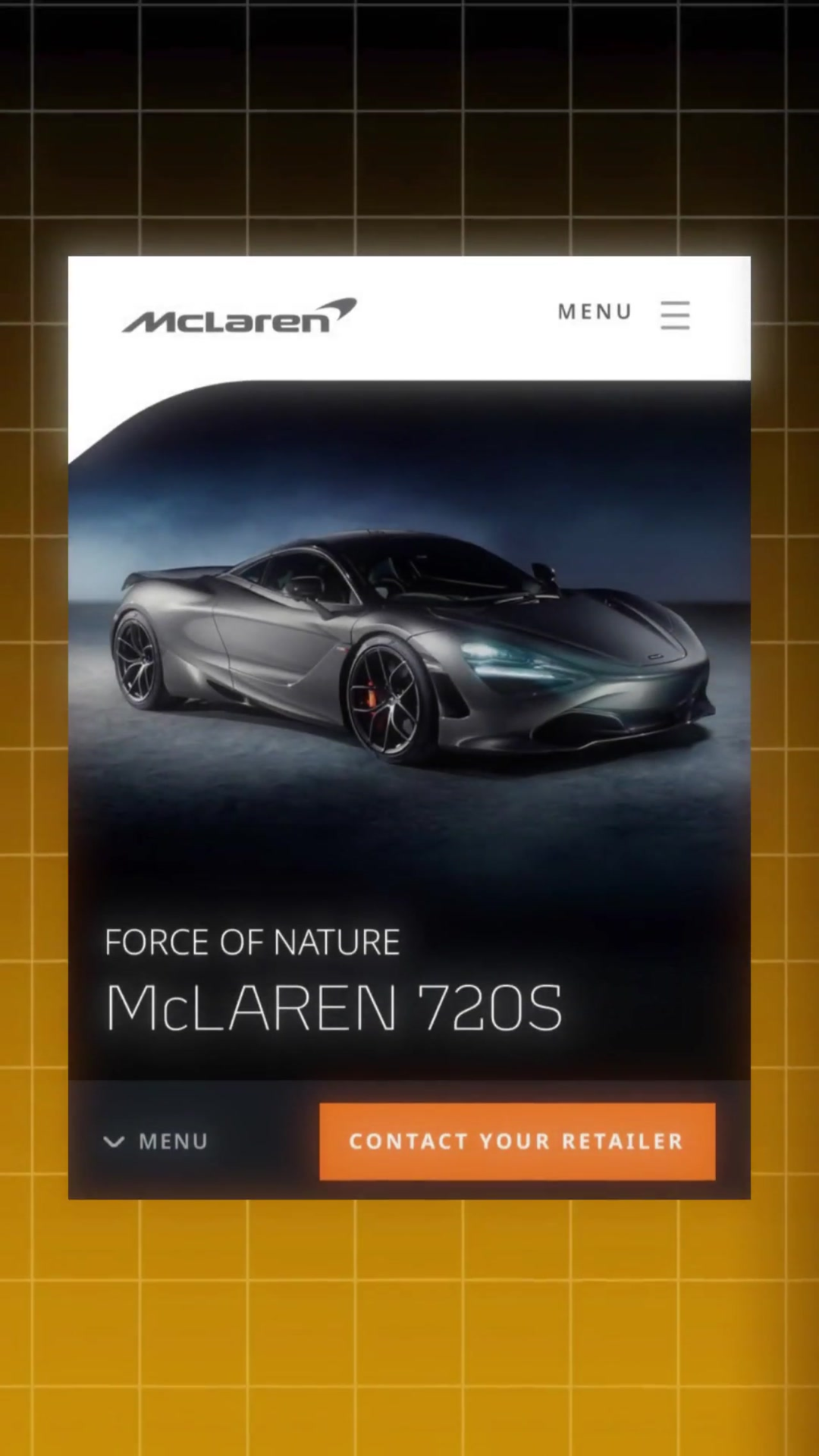 McLaren 720S against a dark studio background with Force of Nature headline
